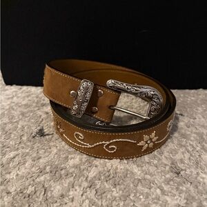 Nocona Tan Leather Western Belt with Silver-Tone Buckle